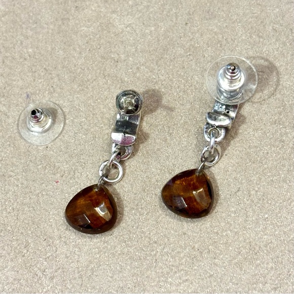 Brighton Crystal Ball post earrings Half hoops Brown crystal dangles Retired - Picture 4 of 4